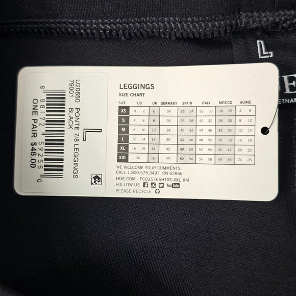 HUE Women's Pointe 7/8 Black Rayon Blend Pocketed Slit Ankle Leggings Size L NWT - Picture 8 of 14